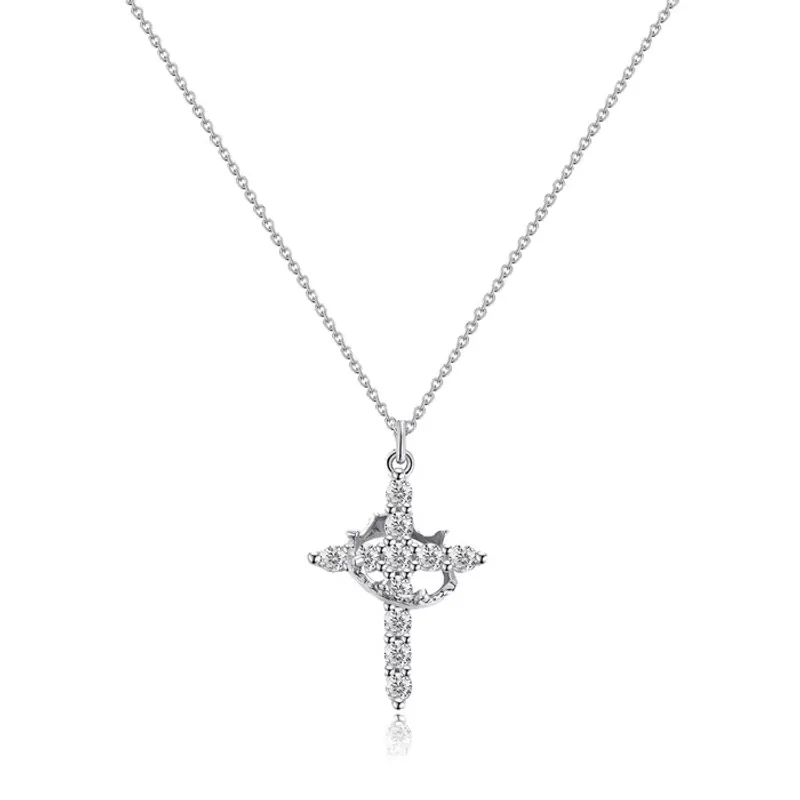 Zirconia Crown Cross Necklace